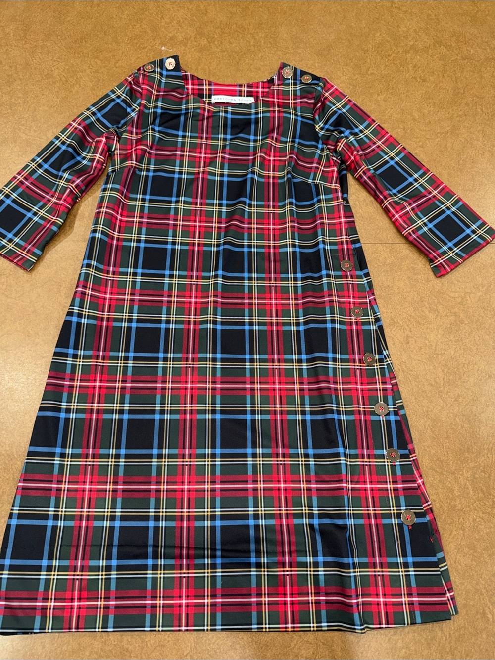 Gretchen Scott Designs Red, Black, Blue Plaid Midi Shift Dress • Like NEW • L